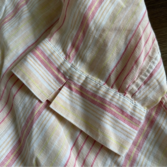 CHICOS No Iron 100% Linen Button Shirt Size 2 (US 12) Pink Striped Back Button - Picture 4 of 10